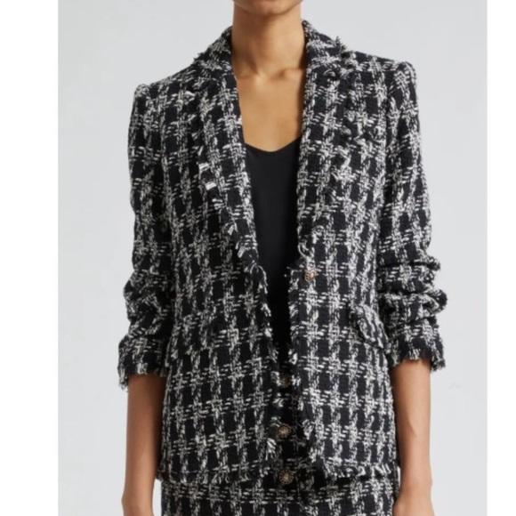 Cinq à Sept 'Khloe' Fringe-Trim Adrienne Boucle Blazer, Black/Ivory - Picture 2 of 12